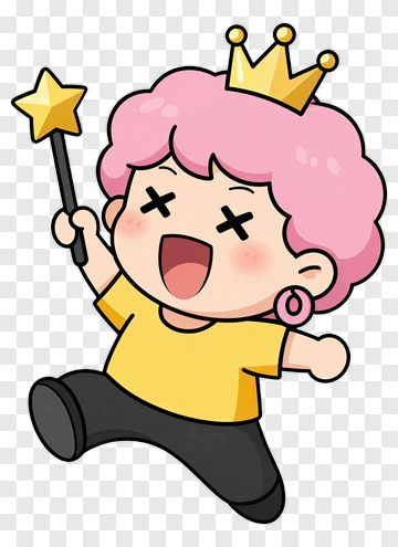 Cartoon Character With Pink Hair And Star Wand PNG