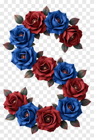 Number 3 Made Of Red And Blue Roses PNG