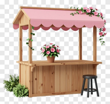 Wooden Market Stall With Flowers PNG