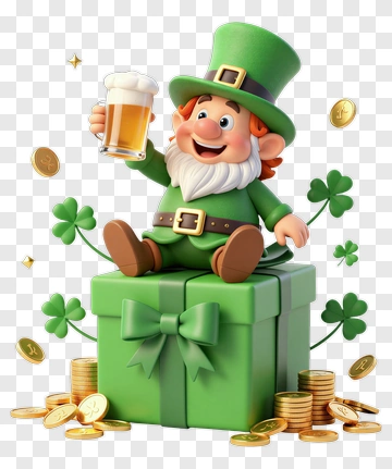 Cartoon Leprechaun Holding A Beer On A Green Gift Box PNG