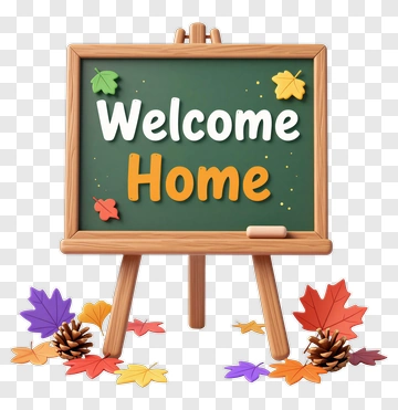 Welcome Home Sign With Colorful Leaves PNG