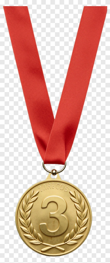 Gold Medal With Red Ribbon For Third Place PNG