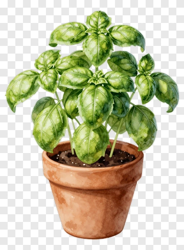 Basil Plant In A Pot PNG
