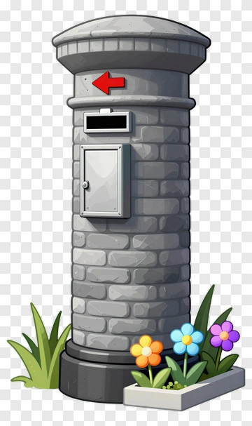 Cartoon Mailbox Surrounded By Colorful Flowers PNG