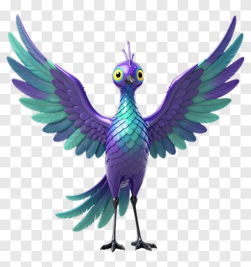 Colorful Cartoon Bird With Outstretched Wings PNG