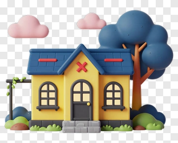 Colorful Toy House With Tree And Clouds PNG