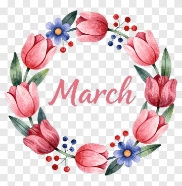 Floral Wreath With March Text PNG