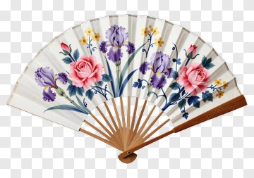 Floral Hand Fan With Roses And Irises PNG