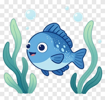 Cartoon Fish Swimming Among Seaweed PNG