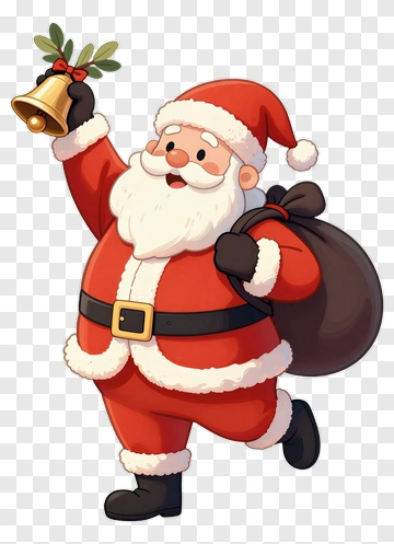 Cartoon Santa Claus Holding A Bell PNG