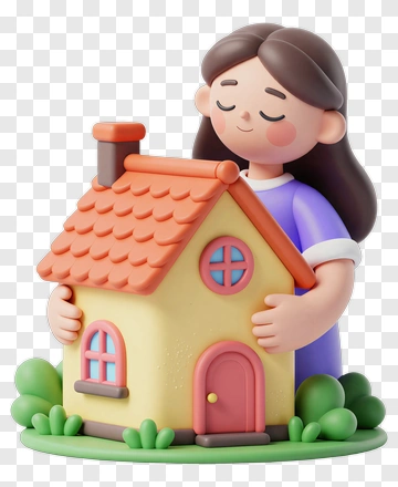 3D Girl Holding A House PNG