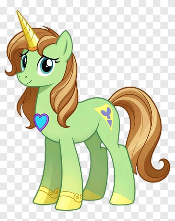 Cartoon Unicorn With Green Body And Brown Mane PNG