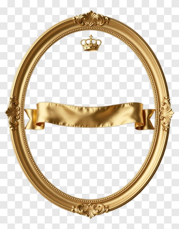 Golden Decorative Frame With Ribbon And Crown PNG