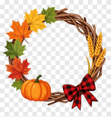 Autumn Wreath With Pumpkin And Leaves PNG
