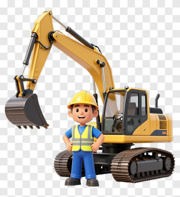 3D Construction Worker With Excavator PNG