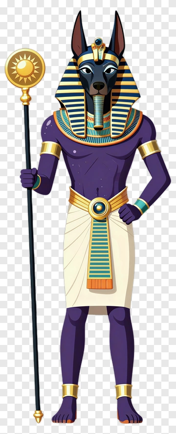 Cartoon Anubis Holding A Staff PNG