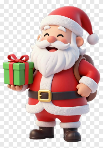Cartoon Santa Holding A Christmas Gift PNG