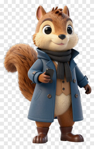 3D Squirrel Holding A Smartphone PNG
