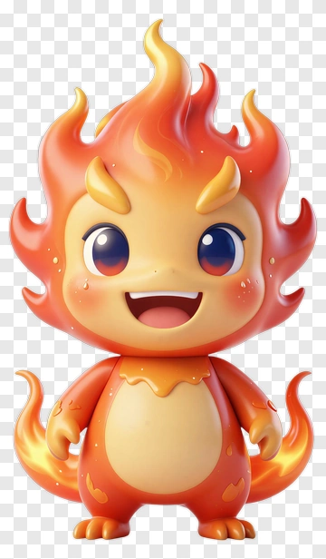 Cartoon Fire Creature With Flames PNG