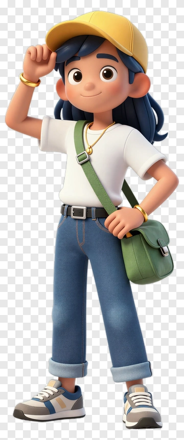 3D Cartoon Character With Backpack And Cap PNG