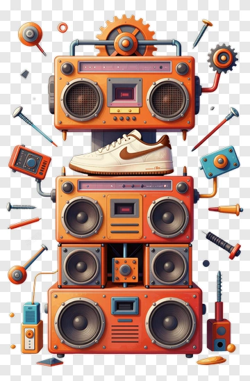 Retro Boombox With A Sneaker PNG