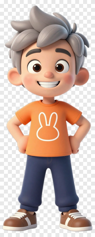 Cartoon Boy Smiling In Orange T-Shirt PNG