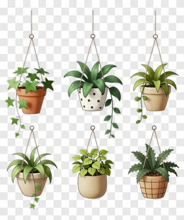Hanging Plants In Decorative Pots PNG