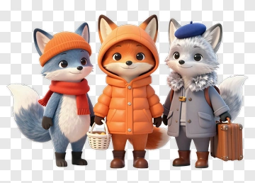 Cartoon Fox Family In Winter Clothing PNG