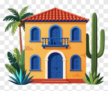 Colorful House With Tropical Plants PNG