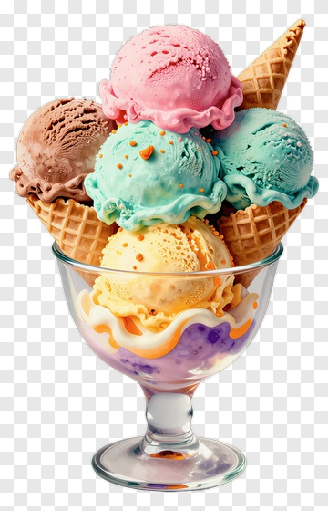 Colorful Ice Cream Sundae In A Glass Bowl PNG