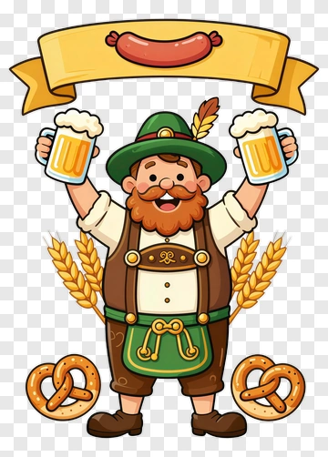 Cartoon Man Holding Beer Mugs With Pretzels PNG