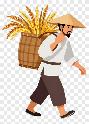 Cartoon Farmer Carrying Wheat PNG
