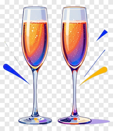 Colorful Champagne Glasses With Bubbles PNG