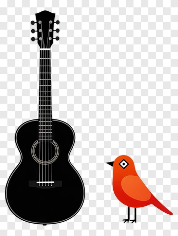 Black Guitar And Red Bird PNG