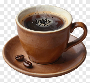 Brown Coffee Cup With Saucer And Coffee Beans PNG
