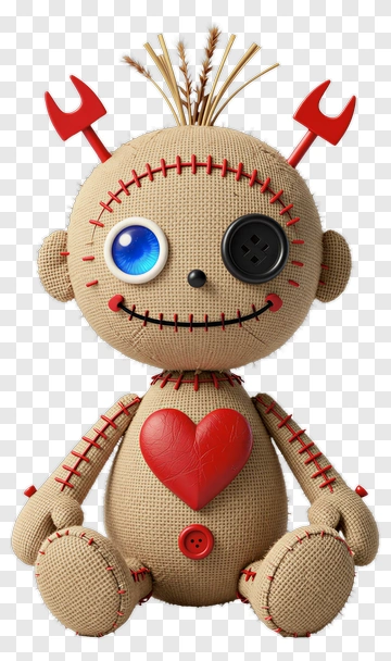 Cute Voodoo Doll With Button Eyes And Heart PNG