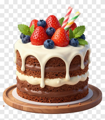 Delicious Chocolate Cake With Berries And Straws PNG