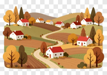 Autumn Countryside Landscape With Houses PNG