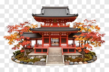 Japanese Temple Surrounded By Autumn Foliage PNG
