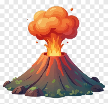 Cartoon Volcano Erupting With Lava And Smoke PNG