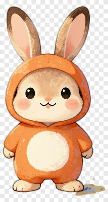 Cartoon Bunny In An Orange Hoodie PNG