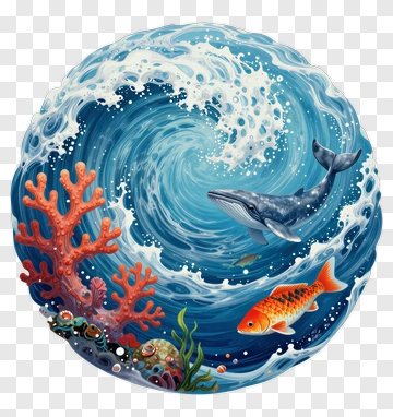 Ocean Scene With Whale And Coral Reef PNG