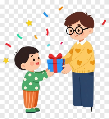 Happy Child Receiving A Gift From An Adult PNG