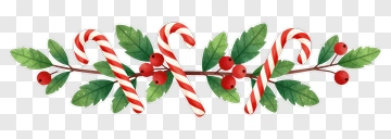 Candy Cane And Holly Decoration PNG