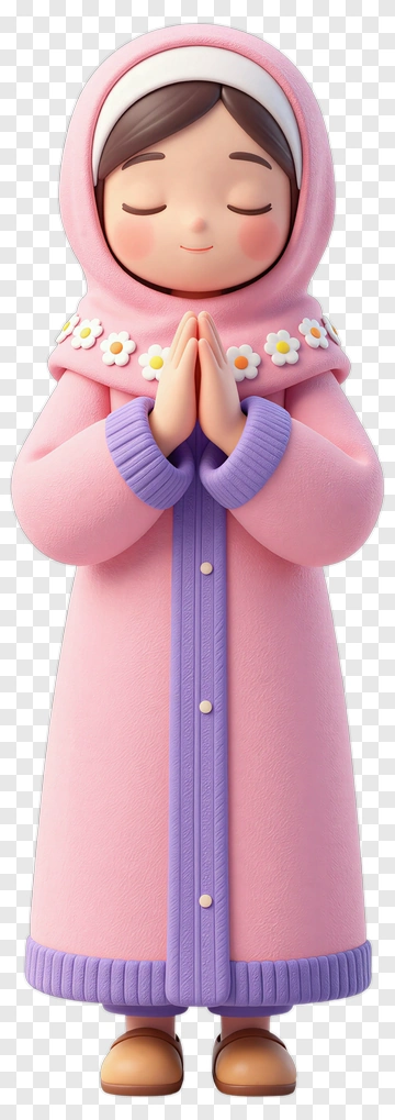 3D Girl In Pink Coat With Flower Embellishments PNG