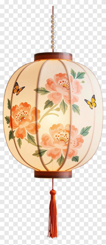 Decorative Lantern With Floral Design And Butterflies PNG