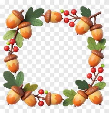 Autumn Acorn And Berry Frame PNG