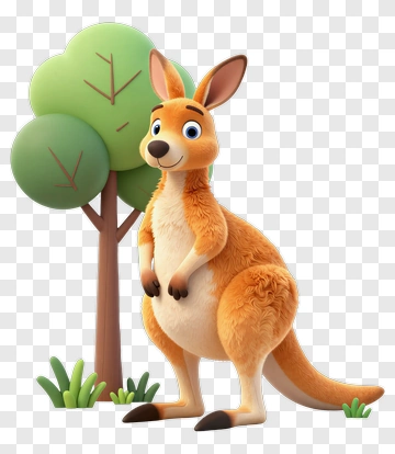 Cartoon Kangaroo Standing Beside A Tree PNG