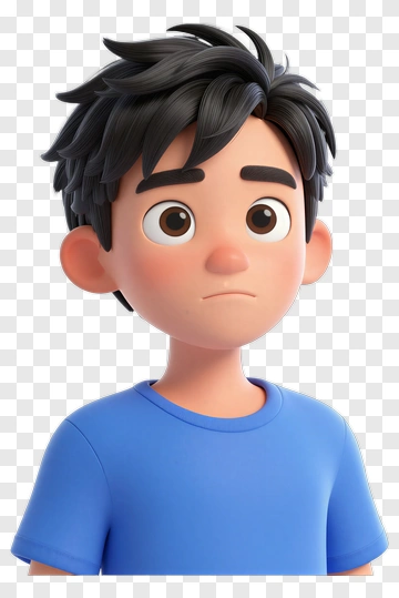 3D Boy With Short Black Hair PNG