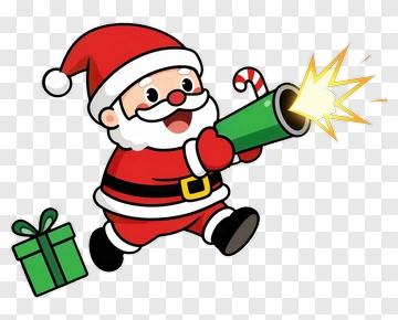 Cartoon Santa Claus Holding A Party Popper PNG